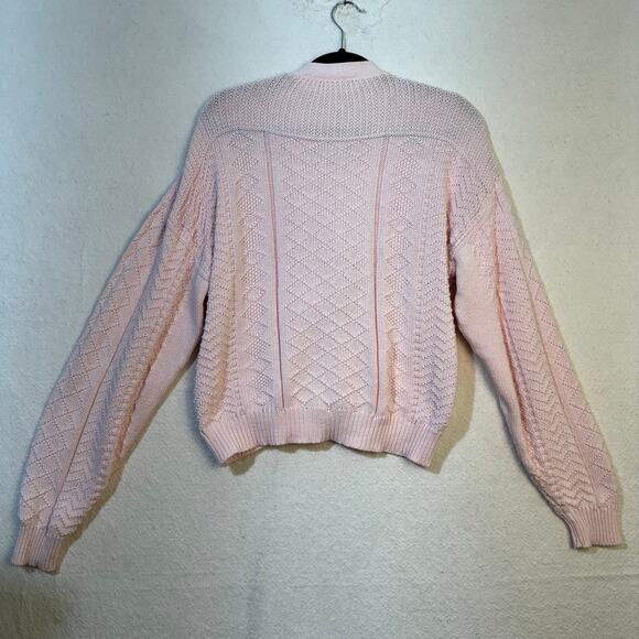 Nordstrom Point of View VTG Light Pink Cotton Chunky Knit Cardigan Sweater Large - Picture 2 of 8